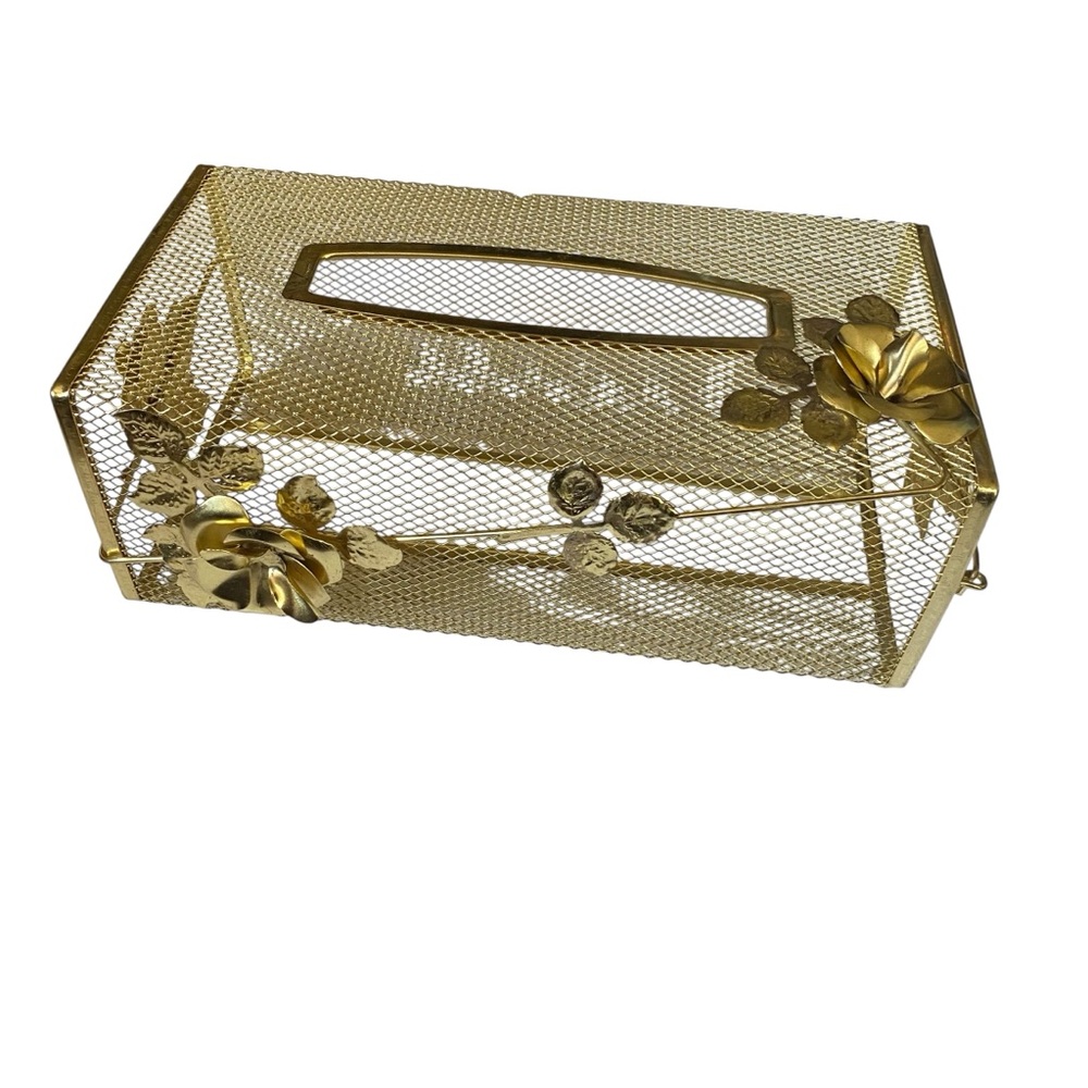 Vintage Gold Mesh Metal Kleenex Tissue Box Cover Holder 50s 60s